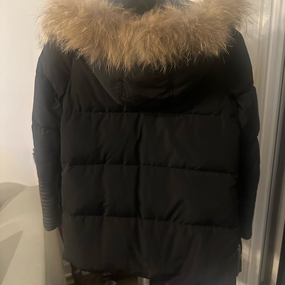 Rudsak black double zippper jacket leather sleeve with fur size S mid length - Picture 9 of 11